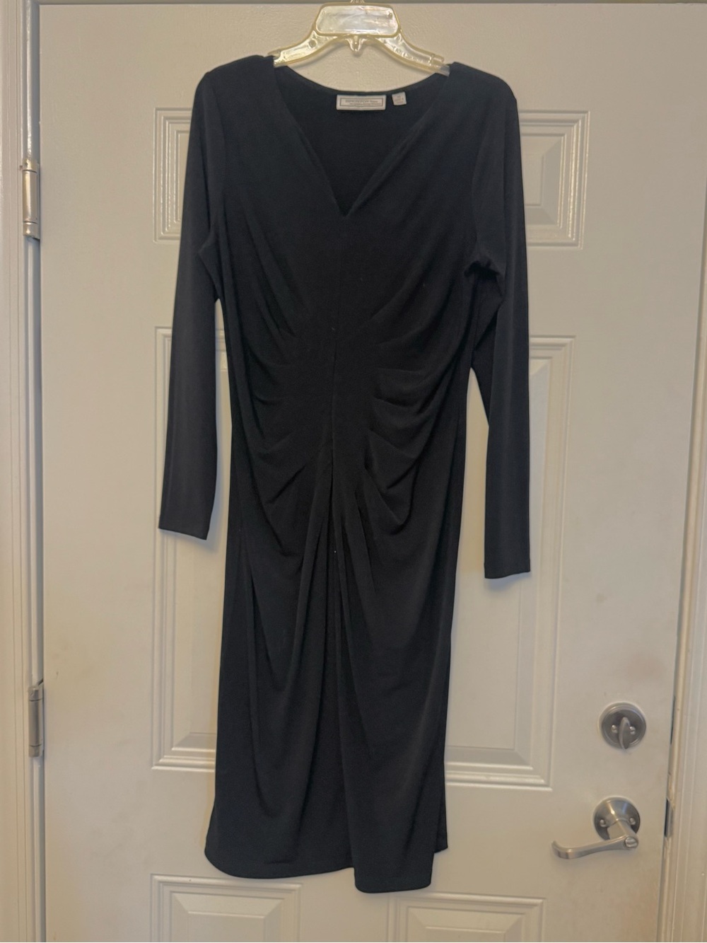 Simonton Says Long-Sleeve Black Ruched V-Neck Dress